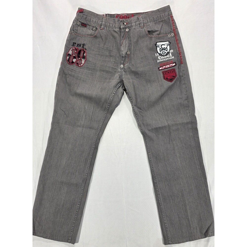 COOGI Jeans Men's 35x31 Moto Racing 1969 Patches Baggy Hip-Hop Streetwear Y2K